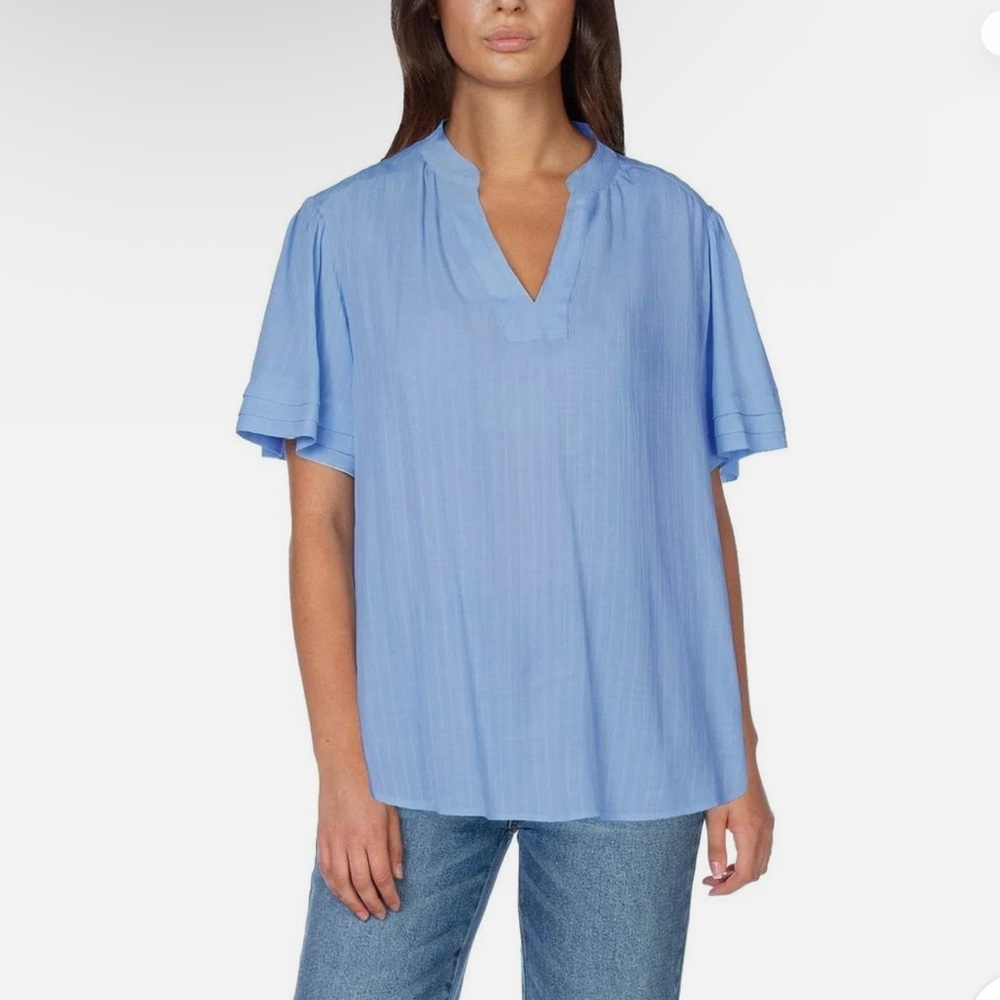 NWT Well Worn Women's Short Sleeve V-Neck Blouse SZ‎ Large in Blue